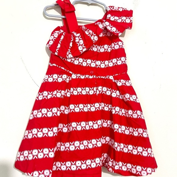 Janie and Jack Red and White Floral Striped Cold Shoulder Dress SIZE 3 - Picture 5 of 5